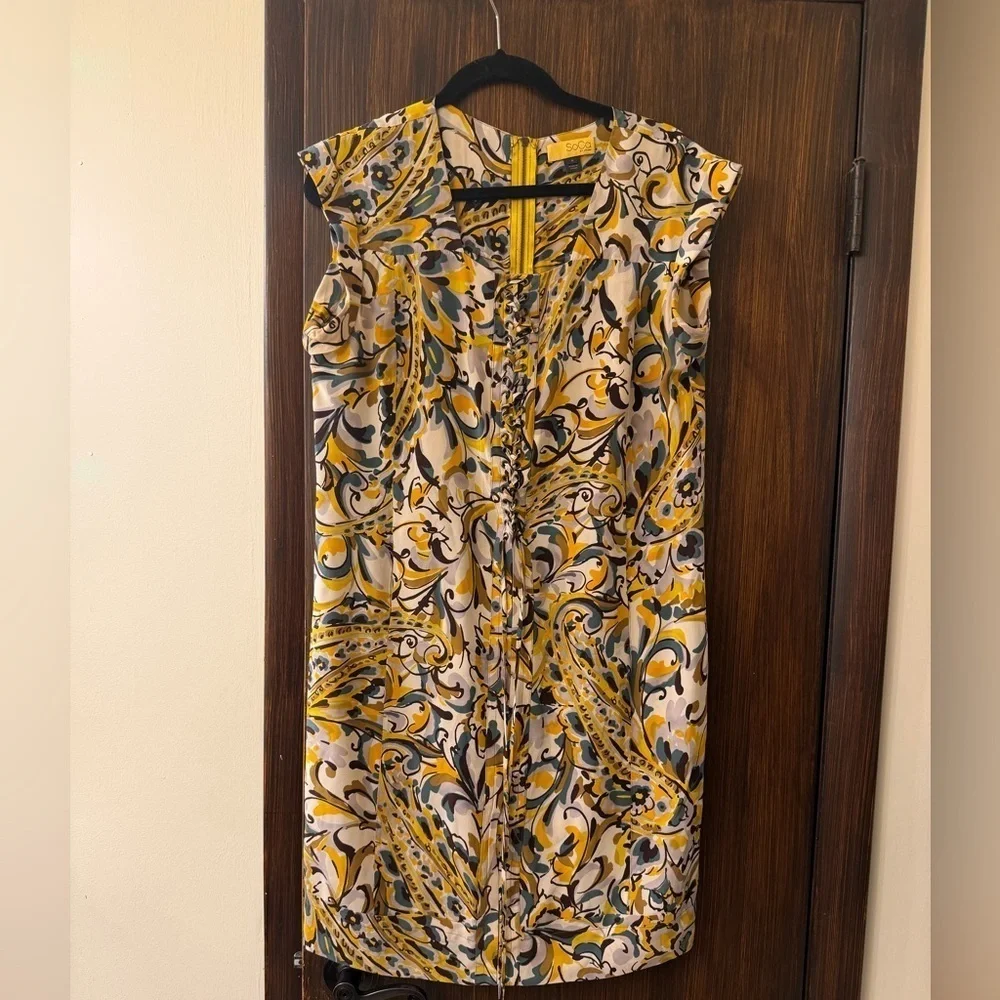 ST. JOHN SoCa Silk Lace Up Shift Dress (105)
